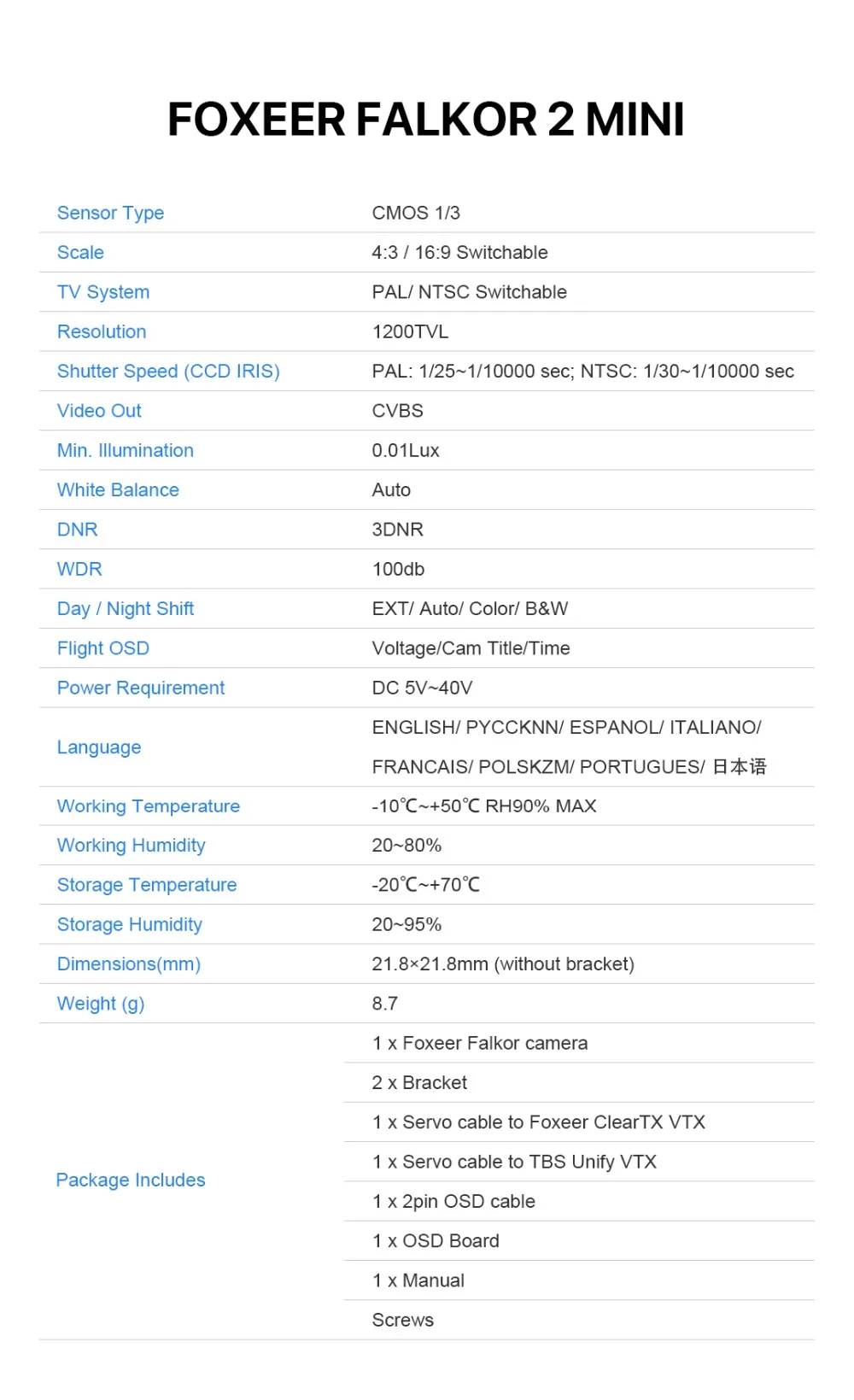 Foxeer фалкор V2 Mini/полный Размеры Камера 1200TVL 16:9/4:3 1,8/2,1 мм PAL/NTSC Switchable с кронштейном с видом от первого лица Камера Поддержка фиксаж Win