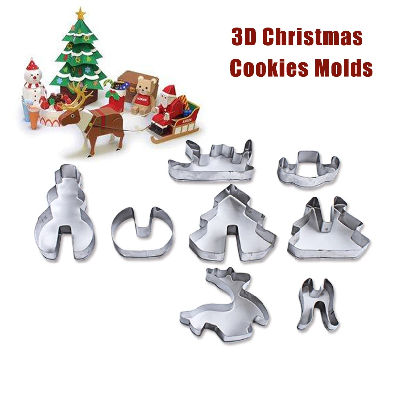 3D Рождественские формы печенья набор из нержавеющей стали бисквитная форма 8 шт