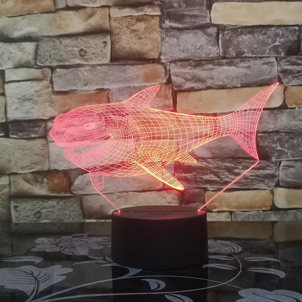 Огромная акула 3D светодиодный ночной Светильник многоцветный RGB Украшения в спальню 3d лампа для детей Рождественский подарок игрушки лампа Прямая поставка Amazon