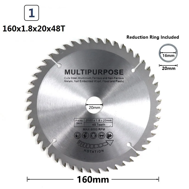 1pc 160x1.8x20x48T XCAN 1 шт. диаметр 160-210 мм mulitpropose TCT циркулярная пила Лезвие для обработки древесины режущий диск с твердосплавным наконечником - Цвет: 1pc 160x1.8x20x48T