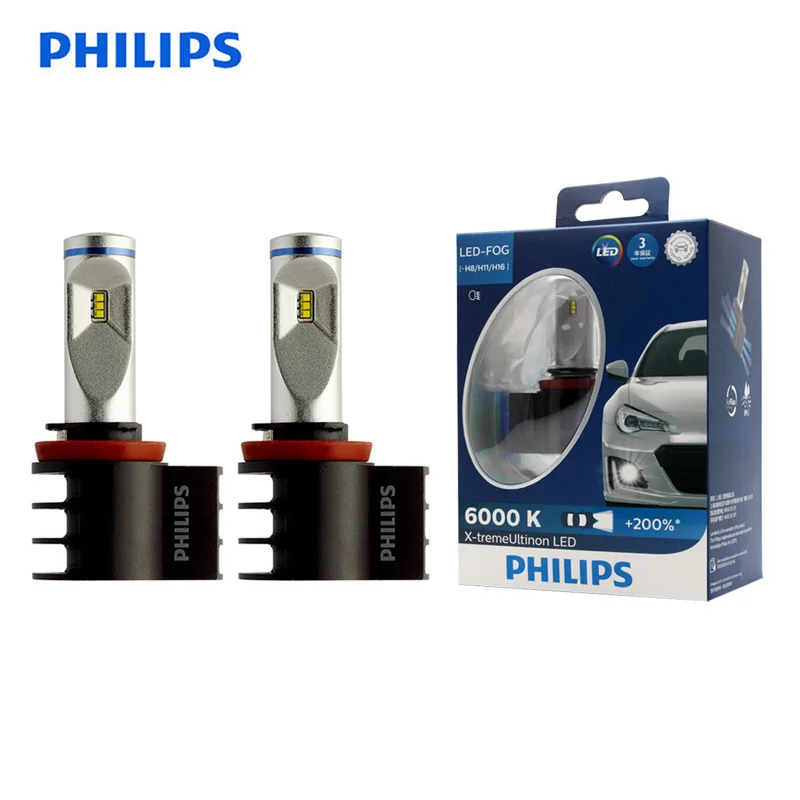 Philips LED H8 H11 H16 X-treme Ultinon Светодиодные Автомобильные противотуманные фары 6000K белые