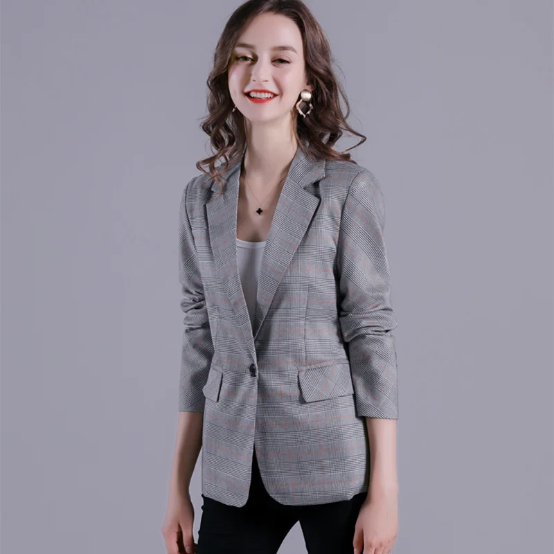 2019 Spring and Autumn Checked Suit Jacket Woman new Professional Fashion Small Lady Version British style | Женская одежда