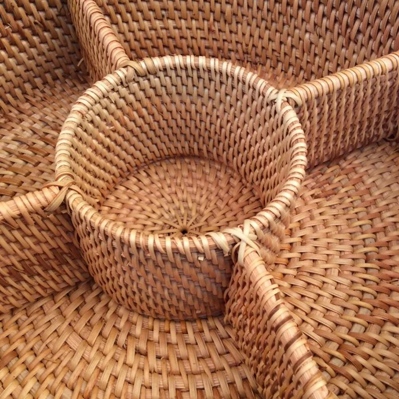 Fruit Box Basket Rattan Storage Tissue Key Package New Year Paper Sundries Hand Made Round Rectangle Cover Dried Fruit(Color B) | Дом и сад