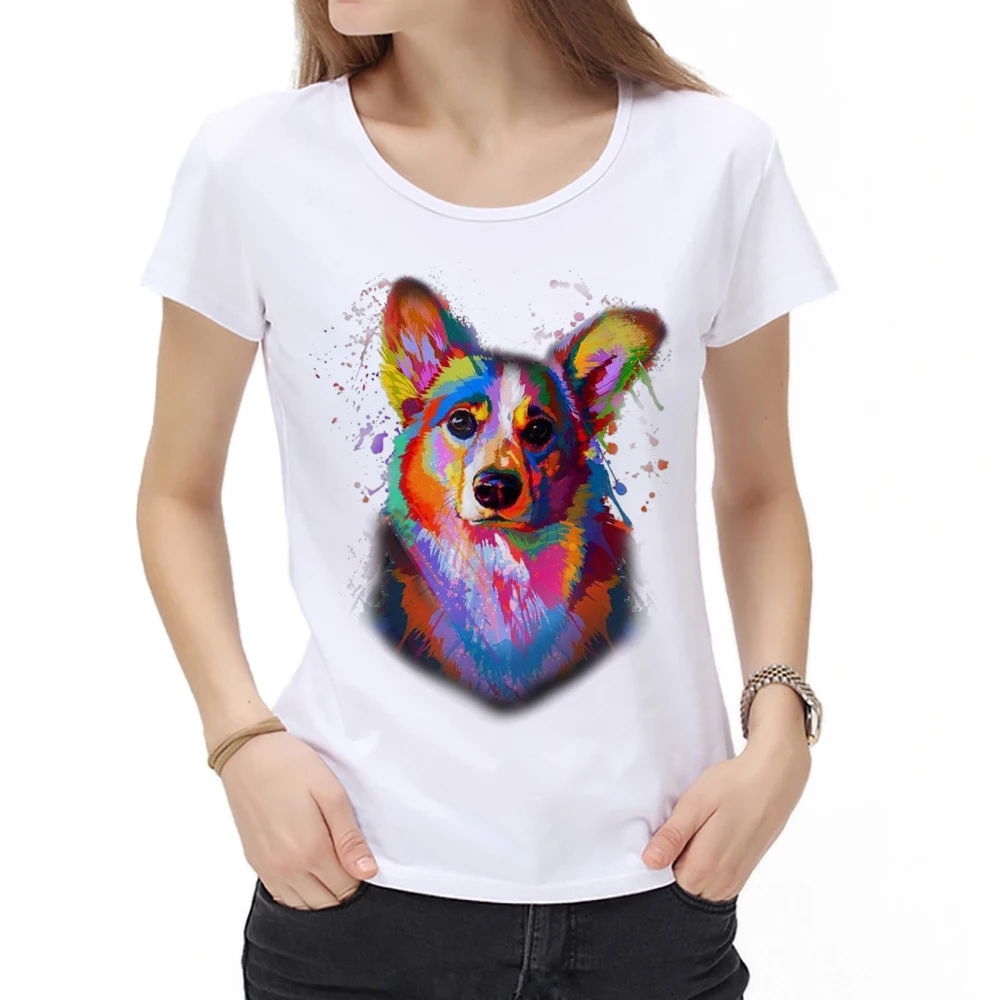 

Футболка с рисунком Корги в стиле Харадзюку, забавная собака, корги, акварельный принт, летняя новая одежда, милые женские футболки в стиле х...