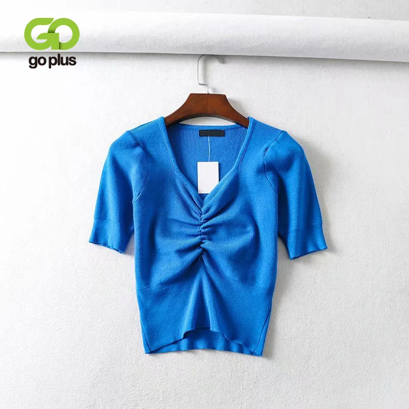 Женская Винтажная Футболка GOPLUS Летняя трикотажная футболка с v-образным вырезом