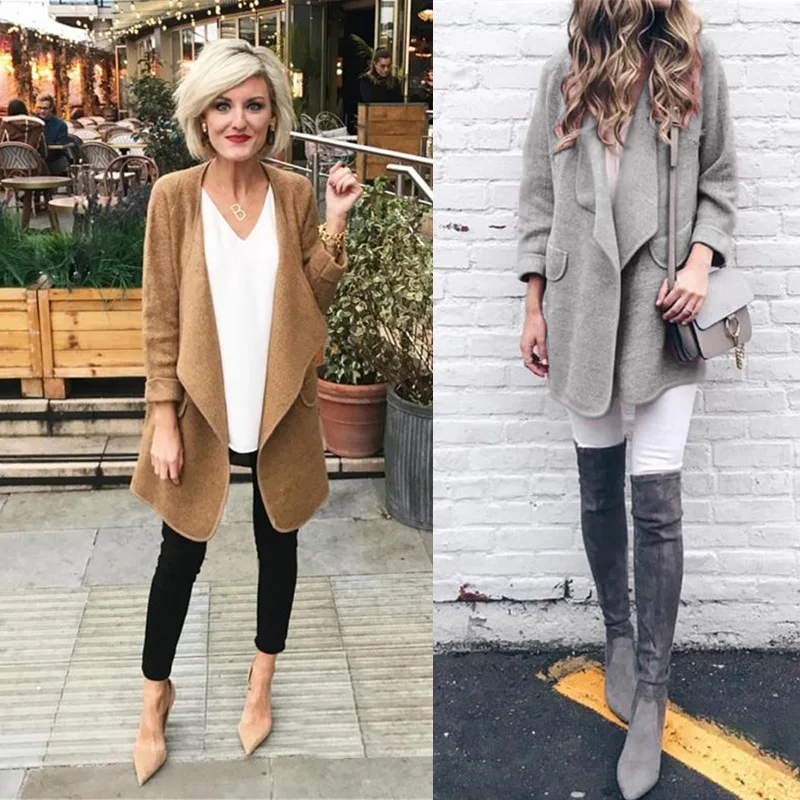 Женское пальто женские шерстяные кардиганы длинный рукав отложной воротник