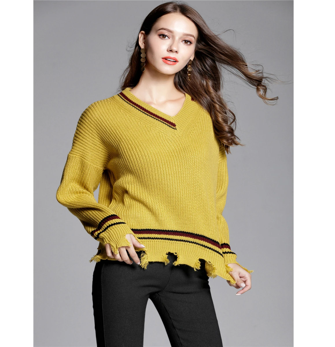 

Women Female Fashion Casual Knitted Sweater Sweater Streetwear Jumper Solid Pullover Autumn Winter Sweater Outerwear