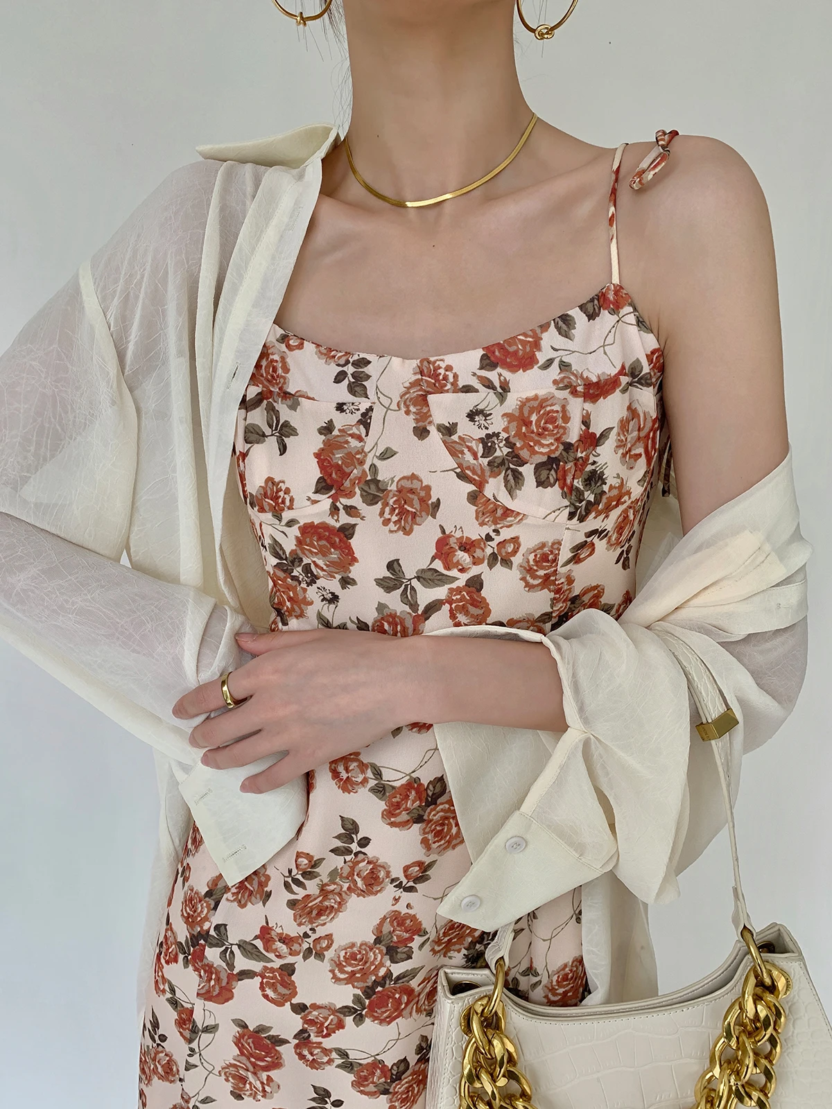 

HESAPP French floral dress female summer vestidos temperament self-cultivation robe beach vacation style split sling midi dress