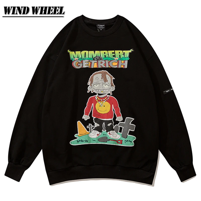 

Oversized Pullover Hip Hop Funny Boy Graphic Embroidery Streetwear Harajuku Cotton Sweatshirts 2021 Men Clothing Autumn Pullover