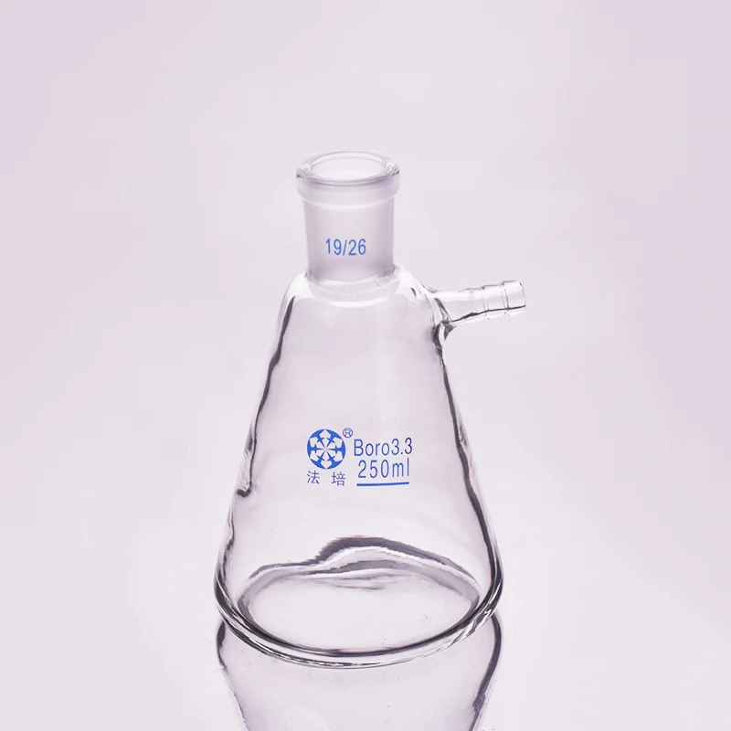 Filtering flask with side tubulature,Capacity 250ml,Ground mouth 19/26,Triangle flask with tubules,Filter Erlenmeyer bottle