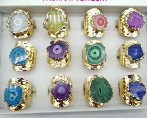 Большая Золотая оправа винтажные Ретро Синие фиолетовые жеодовые кристаллы