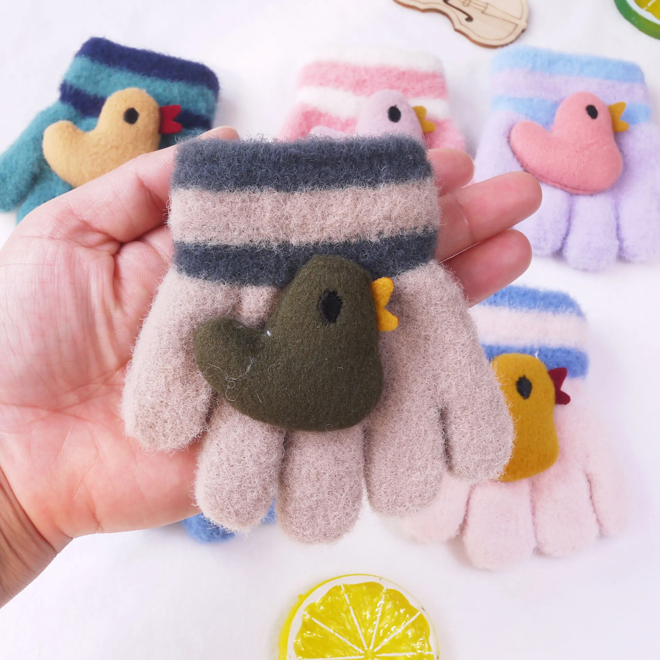 Детские зимние перчатки с пальцами на 0-18 месяцев теплые мягкие вязаные варежки