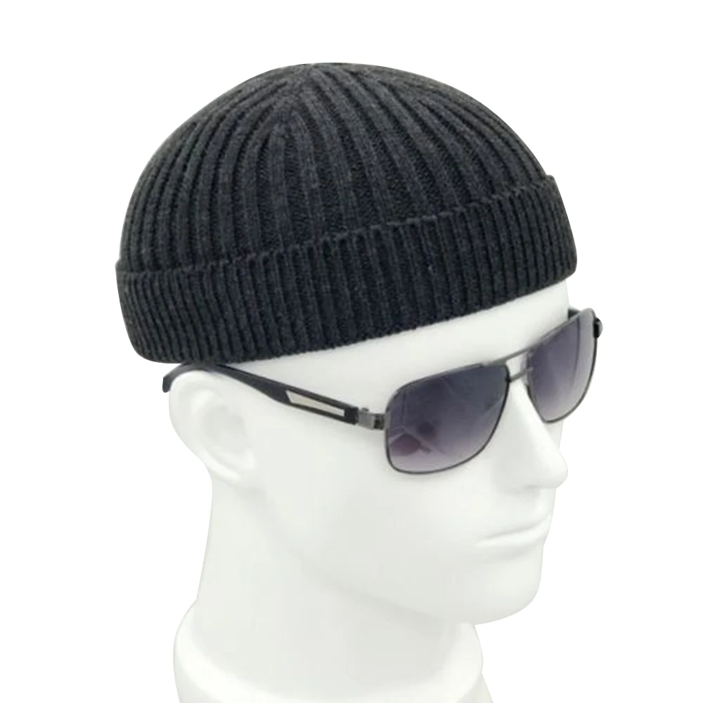 

New Men's Chic Knitted Hat Flanging Solid color New Fancy Beanie Skullcap Sailor Cap Cuff Brimless Retro Navy Gray Black Warm
