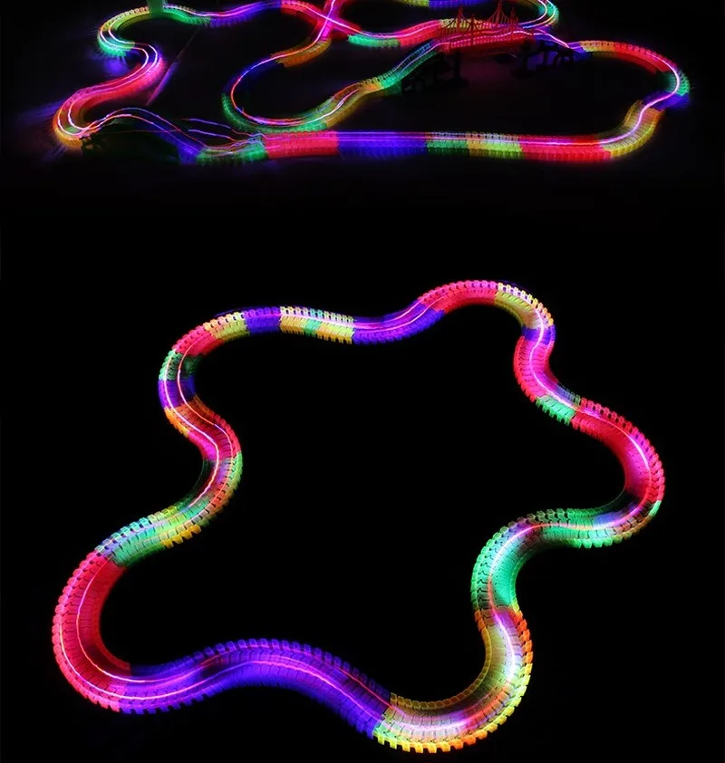 

Electronic Car Railway Magical Glowing Flexible Track Car Toy Children Racing Flexible Track Led Flashing Light Up DIY Toy Gifts