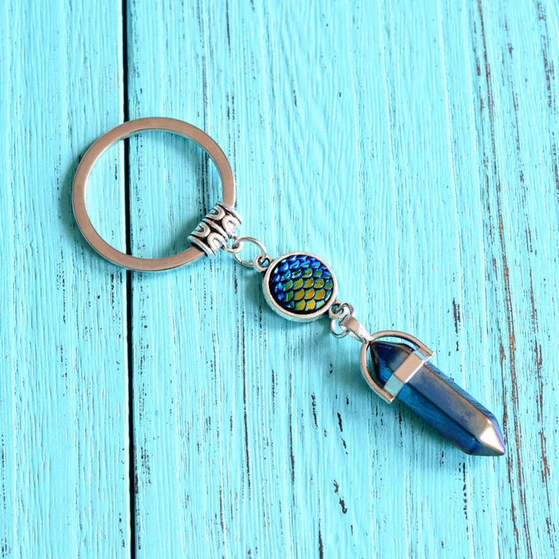 

Fish Scale Natural Stone Spirit Pendulum Hexagonal Column Keychain