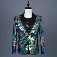 100real mens full sequined leaf short jacket magicianstudiopartystage performancedancesingjacket