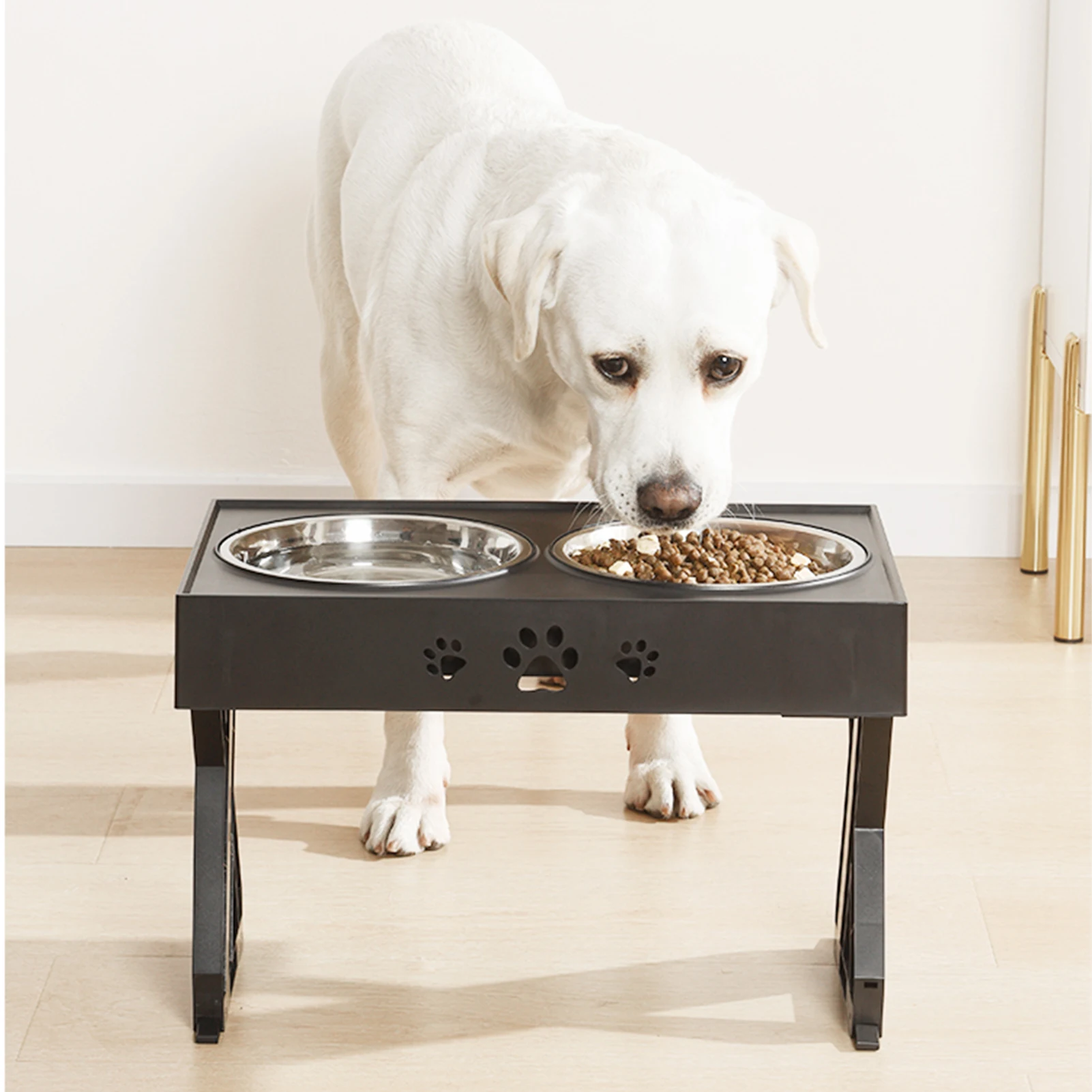 

Elevated Adjustable Dog Bowl Table Stainless Steel Food Water Feeder with Anti-slip Lift Stand Pet Cat Dog Feeding Double Bowls