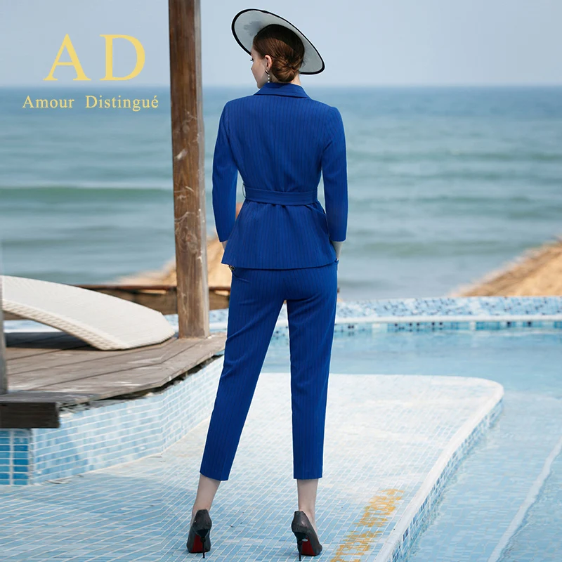 Женский офисный костюм s деловой для женщин размера плюс блейзер в синюю полоску