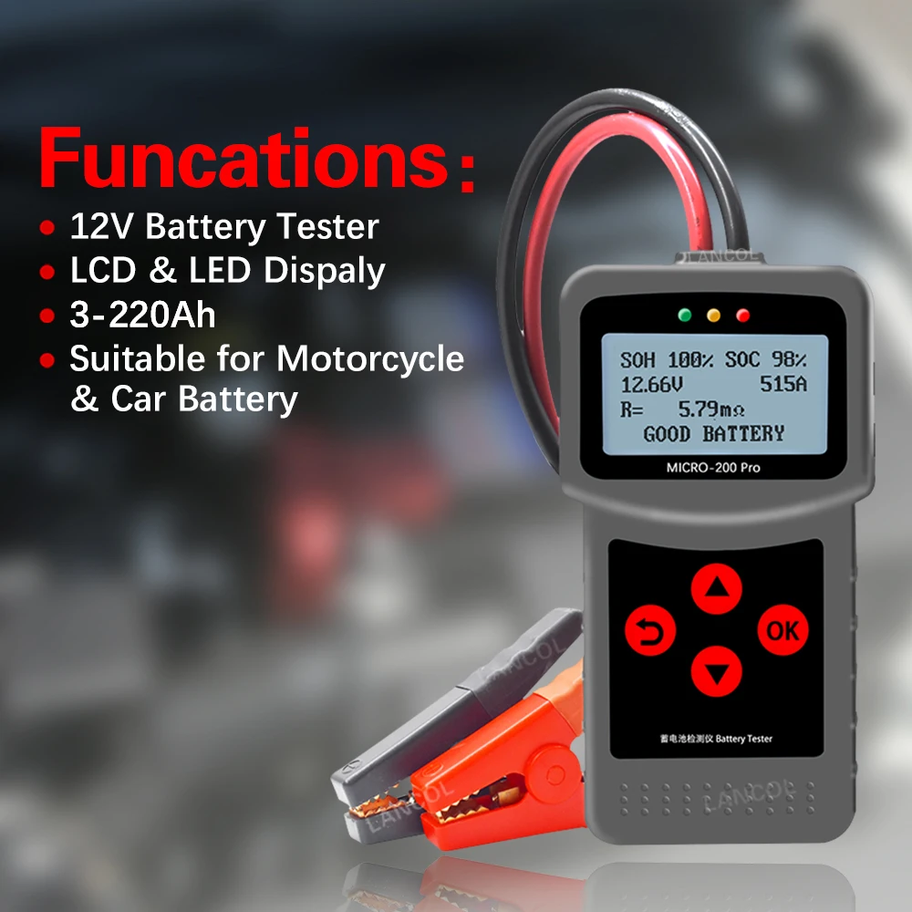 Lancol Micro200Pro 12V Car Battery Tester Capacity Digital Automotive Resistance Diagnostic Tool 40 to 2000CCA|Тестеры