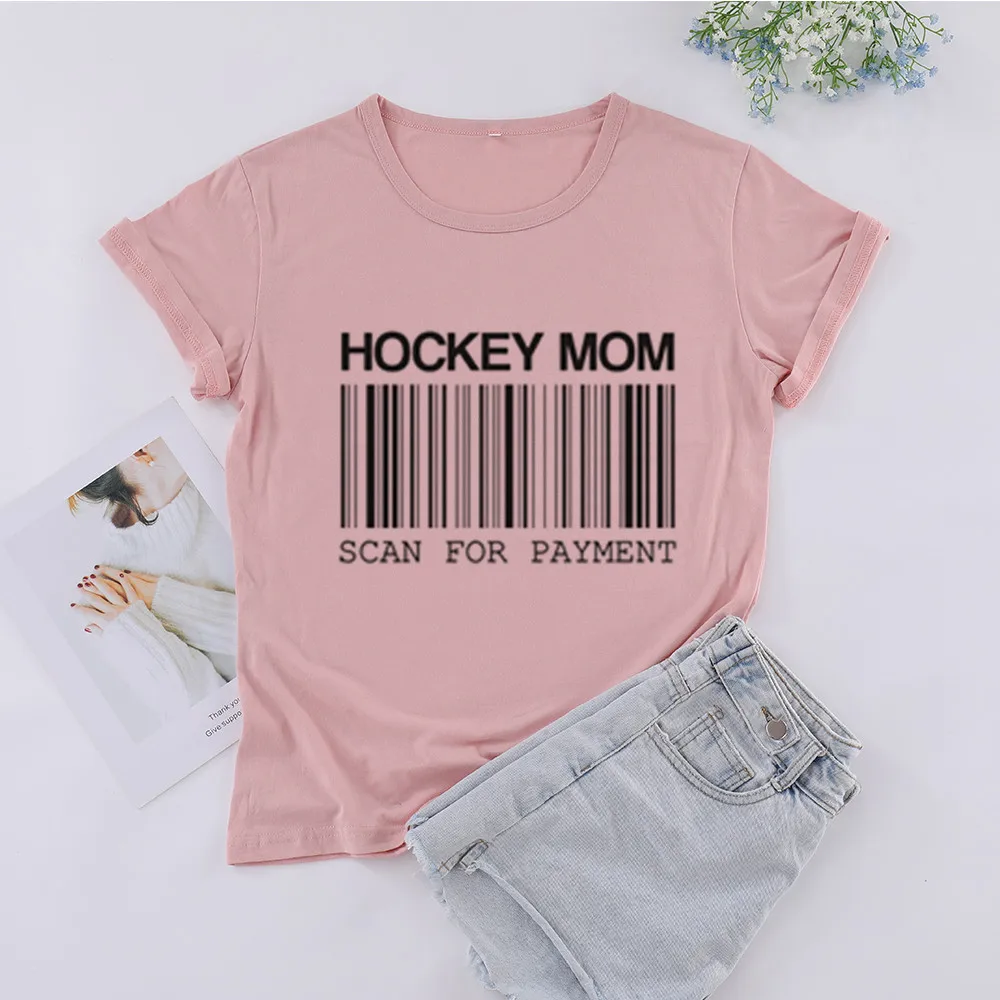 Женская футболка с надписью HOCKEY MOM SCAN для оплаты забавная креативная хлопковая