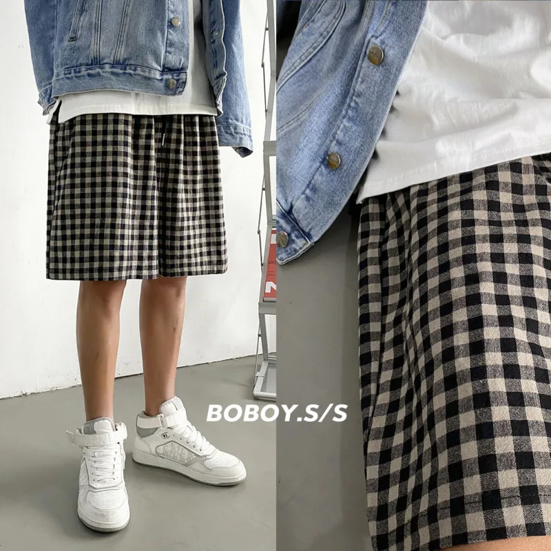 

Summer Thin Shorts Men's Fashion Retro Casual Shorts Men Streetwear Korean Loose Straight Plaid Shorts Mens Clothing S-2XL