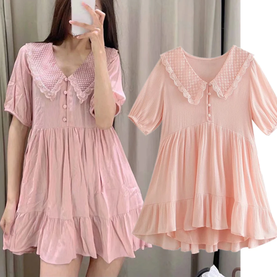 

Dave&Di 2021 Summer England Style Fashion Elegant Embroidery Solid Cascading Party Casual Mini Dress WomenVestidos