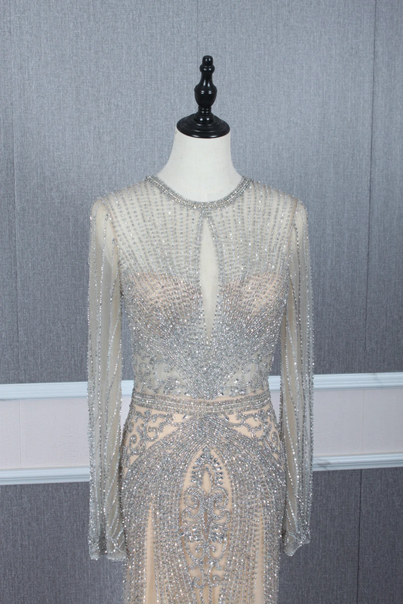 YY166 Churlya Wurfel long sleeve prom dresses beaded tassel o-neck zipper back straight evening gala dresses выпускные платья