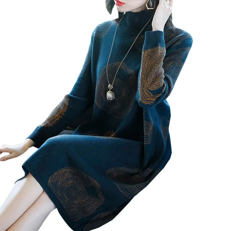 Женское трикотажное платье свитер длинное шерстяное водолазка с длинным рукавом