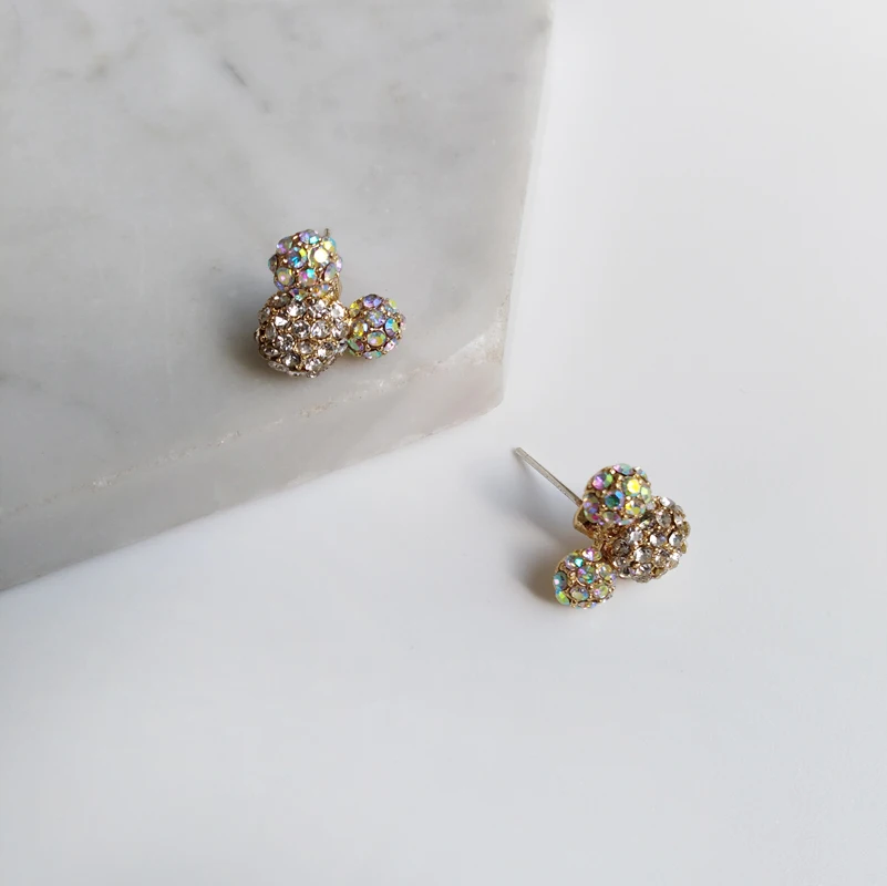 

Korean Cute Fashion Cartoon Mini Bear Mickey Diamante Crystal Lovely Trendy Stud Earrings for Girls and Students Sweet 1138