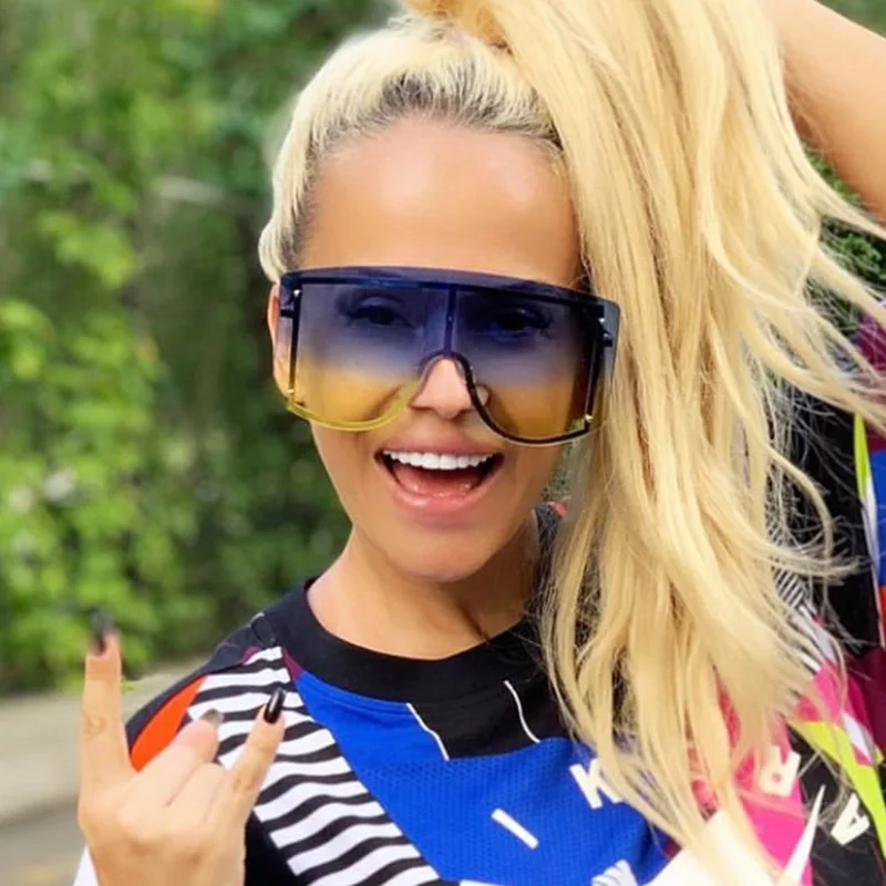 

Punk Big Frame Sunglasses Women 2020 Oversized Wholesale Sunglasses Women Trendy Shield Blue Yellow Eyewear Shades gafas de sol