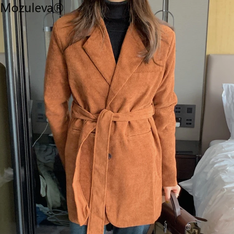 

Mozuleva OL Work Wear Notched Thick Quilted Minimalist Corduroy Blazer Suit Jacket New Autumn Winter Formal Women Blazers Coat