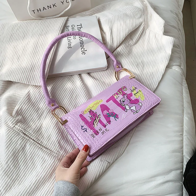 

2021 New Letter Priten Women Hobo Bag Fashion Stone Pattern Design Women Underarm Bags Female Small Top Handle Handbags