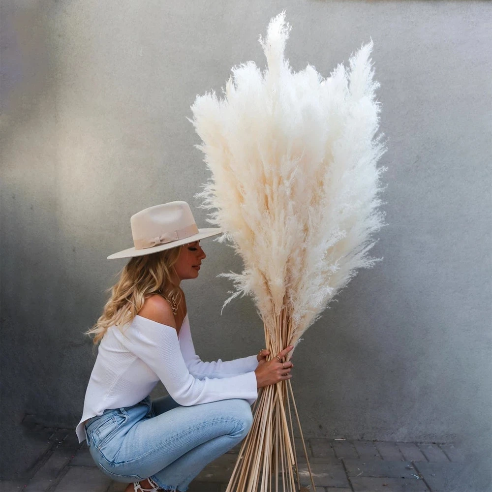 

Natural Reed Dried Flower White Pampas Grass Phragmites Bouquet DIY Craft Home Decor Christmas Wreath Wedding Decorations