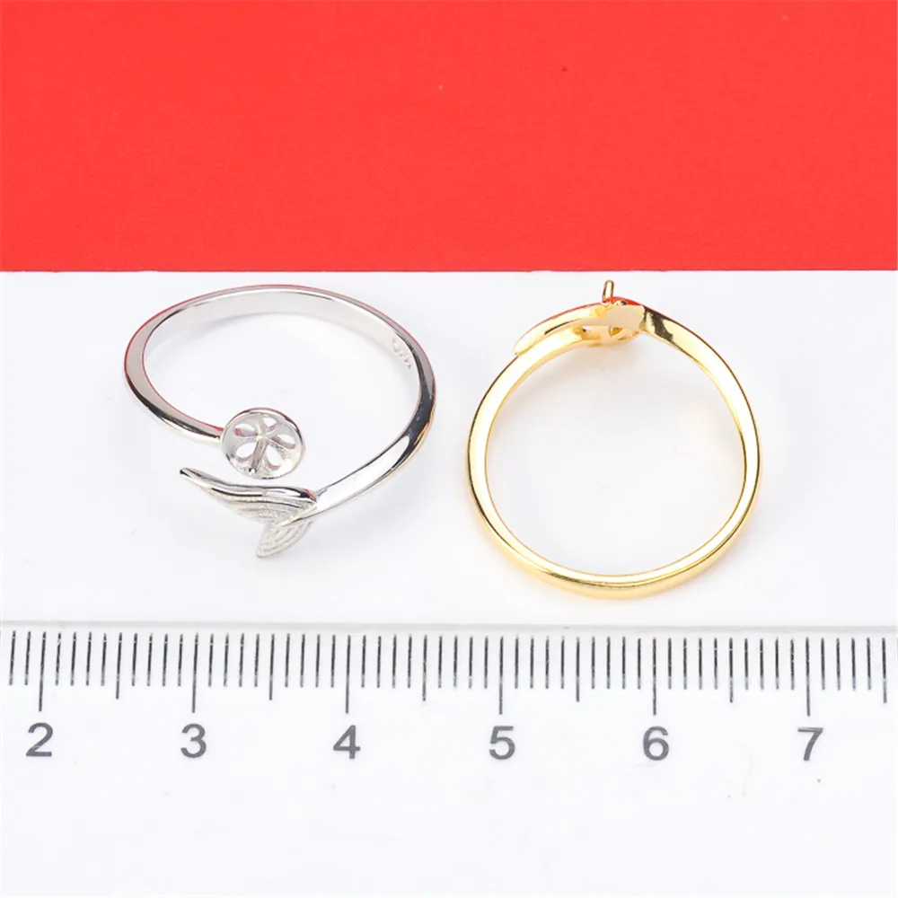 

S925 Sterling Silver Adjustable Ring Settings Base Blank Jewelry Findings Fit Half Hole Pearl DIY Women Ring Making Accessories