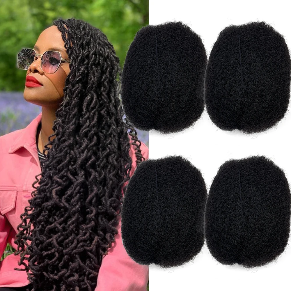 Tight Afro Kinky Human Hair,Ideal for Making,Locs Repair,Extensions,Twist,Braids 4 Bundles/Package