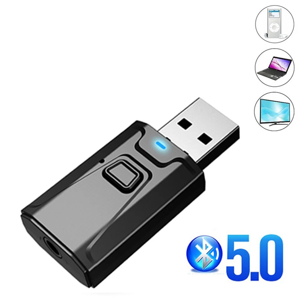 

USB Bluetooth 5.0 Transmitter Receiver Mic 3 in 1 EDR Adapter 3.5mm AUX for TV PC Headphones Home Stereo Car HIFI Audio