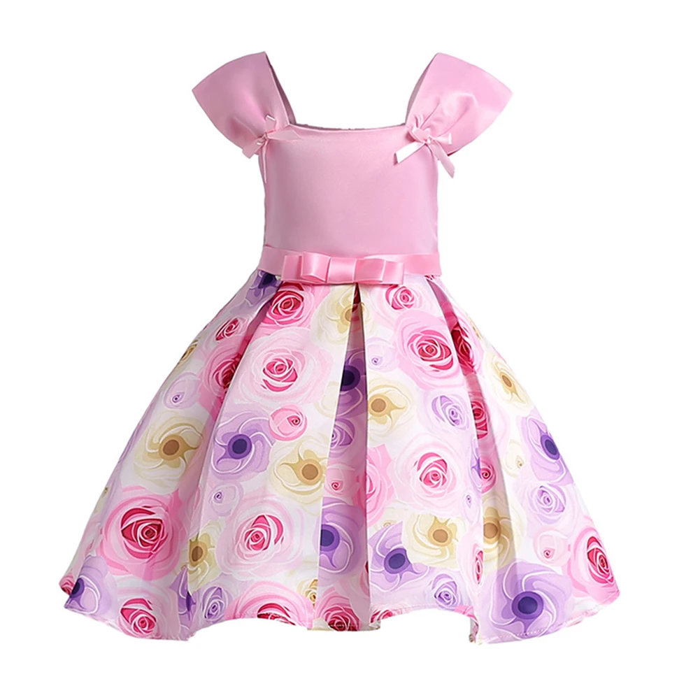 

Kids Girls Formal Princess Dress Short Sleeve Flower Printed Wedding Party Dress