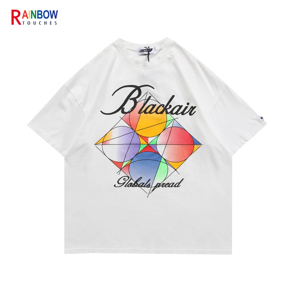 

Rainbowtouches 2021 Men's Summer Abstract Print Loose Short Sleeve Street Tide Washing T-shirt