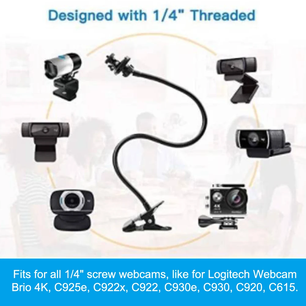 

360 Degree Rotation Home Desk Mount Flexible Clamp Accessories Webcam Stand Office 25 Inch Holder For Logitech C925e C922x C930e