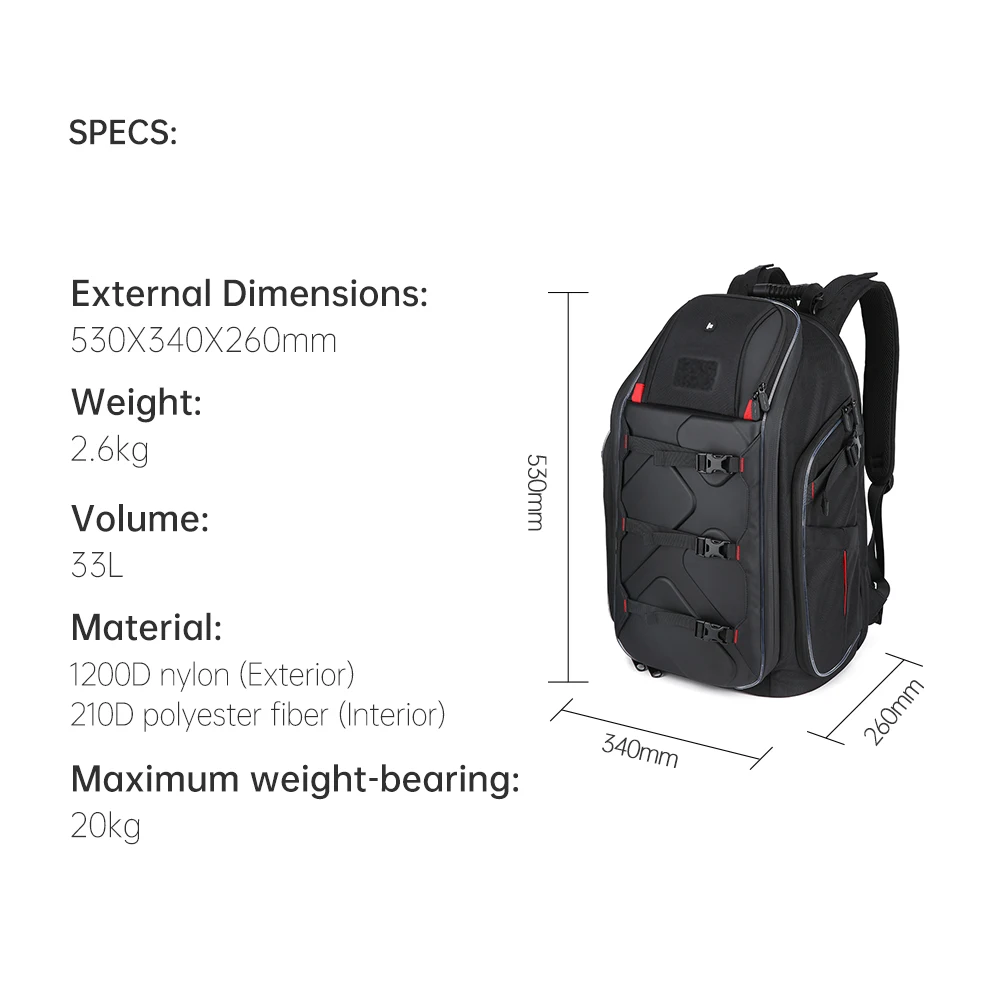 IFlight-mochila para Dron FPV, 530x340x260mm, 33 litros de volumen, compartimentos ajustables, tiras de luz RGB ntegradas para Dron RC FPV-3