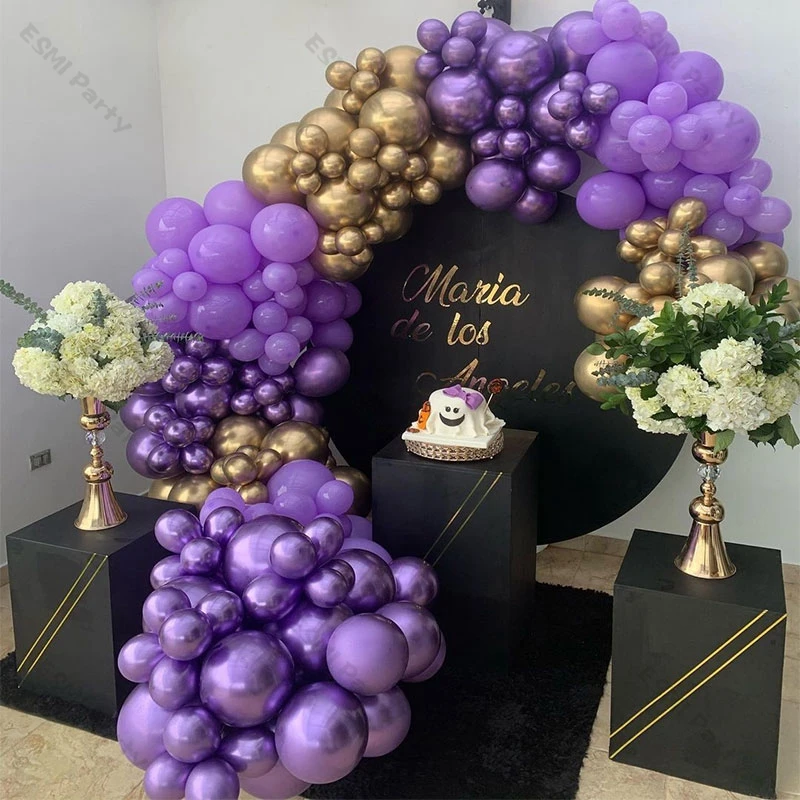 

185pcs Matte Light Purple Balloons Garland Birthday Party Decoration Chrome Purple Gold Ballon Arch Baby Shower Wedding Decor