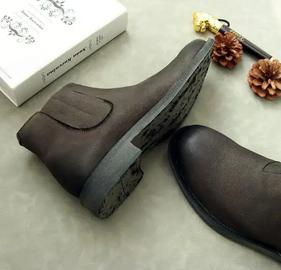 Модные ботинки Челси в стиле ретро мужские ботильоны из натуральной кожи без