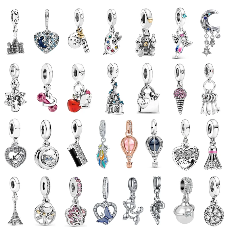 

Новые Подвески-бусины с цветами, крыльями бабочки, карандашом, звездами, луной, подходят для оригинальных шармов Pandora, серебряный браслет, же...