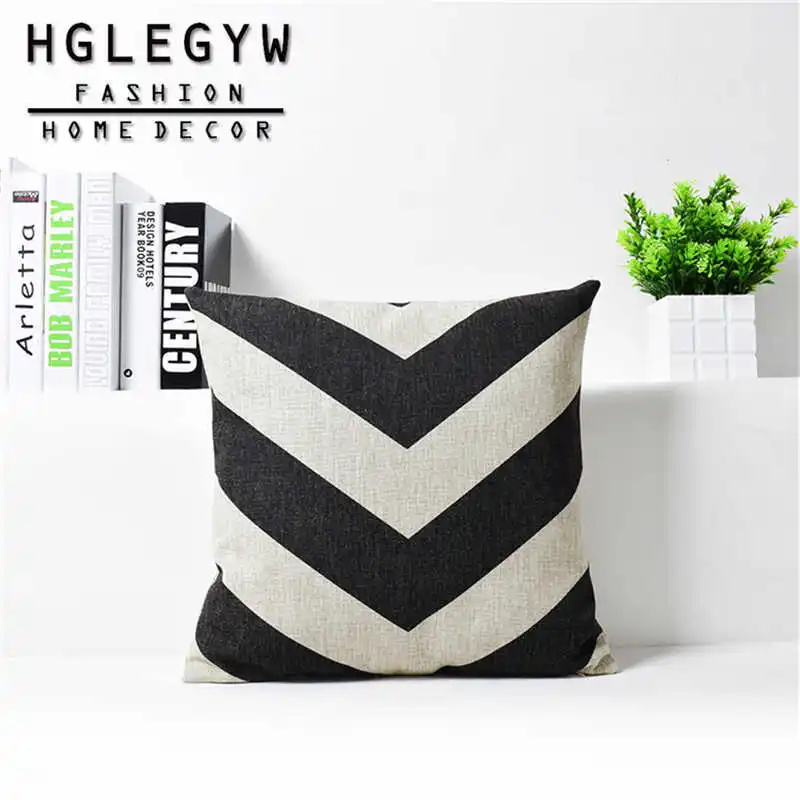 Наволочка в черно белую полоску из хлопка и льна наволочка с принтом наволочки