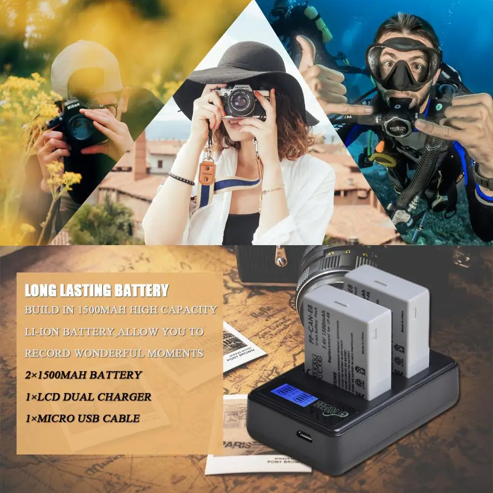

LP-E8 LPE8 LP E8 Battery + LCD Dual Charger for Canon 550D 600D 650D 700D Rebel T2i T3i T4i T5i