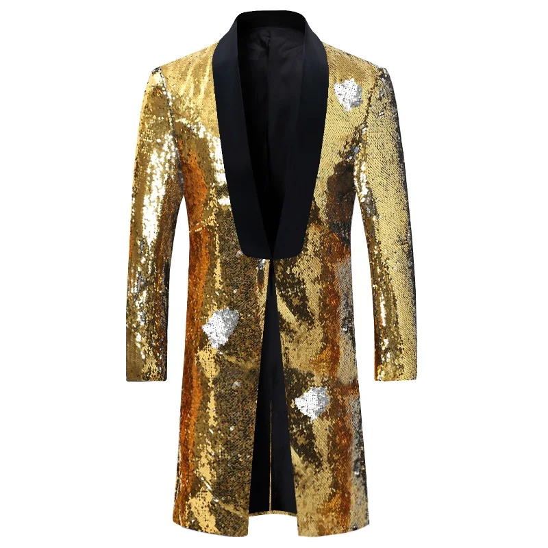 YUNCLOS красные Черные смокинги с блестками для банкета мужской длинный костюм Homme