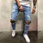 Джинсы в стиле хип-хоп, мужские джинсы, винтажные синие, серые обтягивающие рваные джинсы, рваные брюки в стиле панк для мужчин