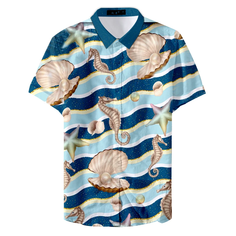 2019 Летняя мужская рубашка corta оболочки с милым принтом Повседневная