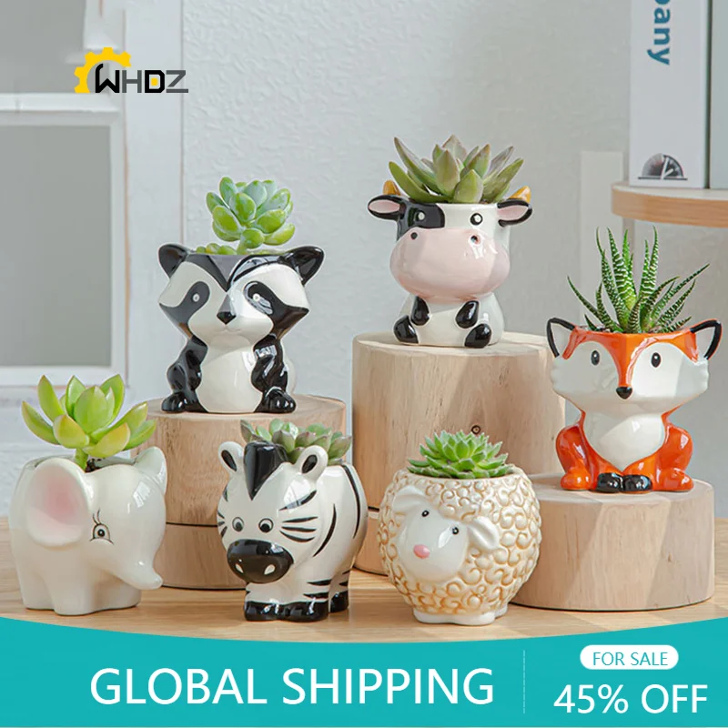 

Cartoon Animal Miniature Model Decoration Succulent Flower Pot Creative Home Gardening Plants Potted Ceramic Flowerpots Ornament