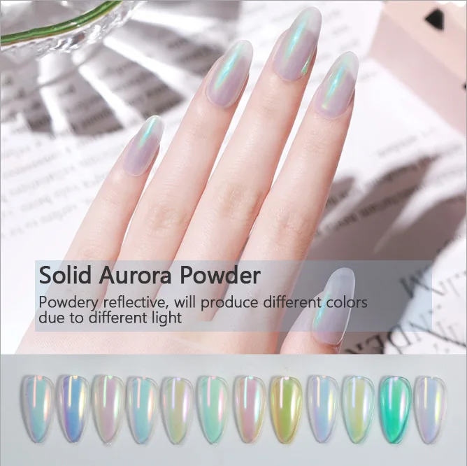 12 Цвета однотонные Аврора порошок прозрачные модные зеркальная пудра для ногтей